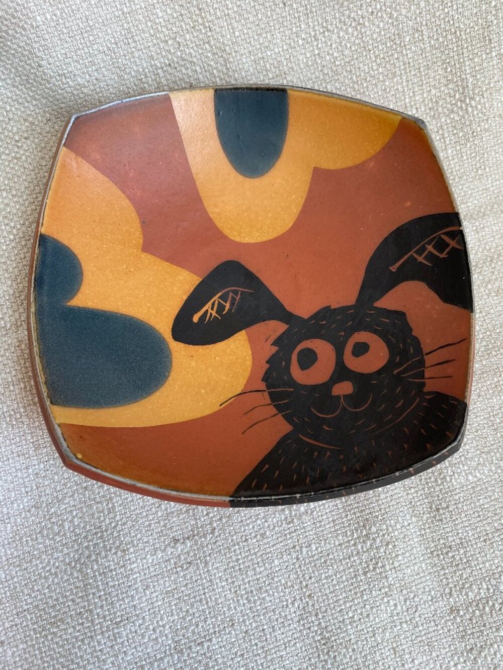 Vintage RARE Ron Philbeck Artisan Pottery Studio Handmade Rabbit Plate 6.5"